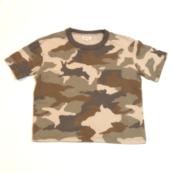 Madewell Tops - Madewell Womens Easy Crop Tee Size XXS Cottontail Camo Short Sleeve Pocket Crew